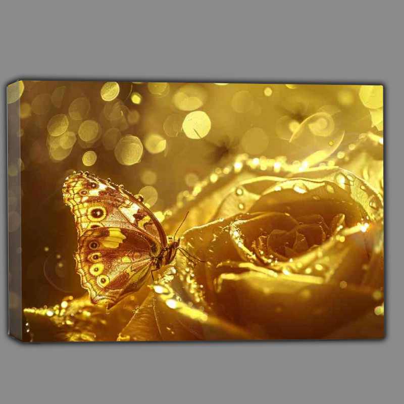 Buy Canvas : (Golden water droplets on a rose)