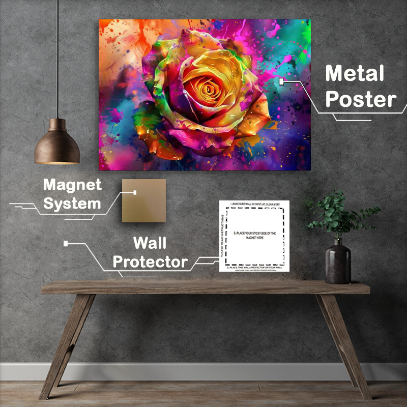 Buy Metal Poster : (Painted style colourful rose splash)
