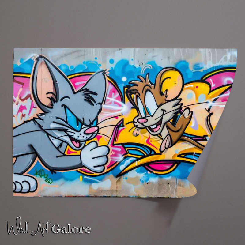 Buy Unframed Poster : (Cat and mouse graffiti wall)
