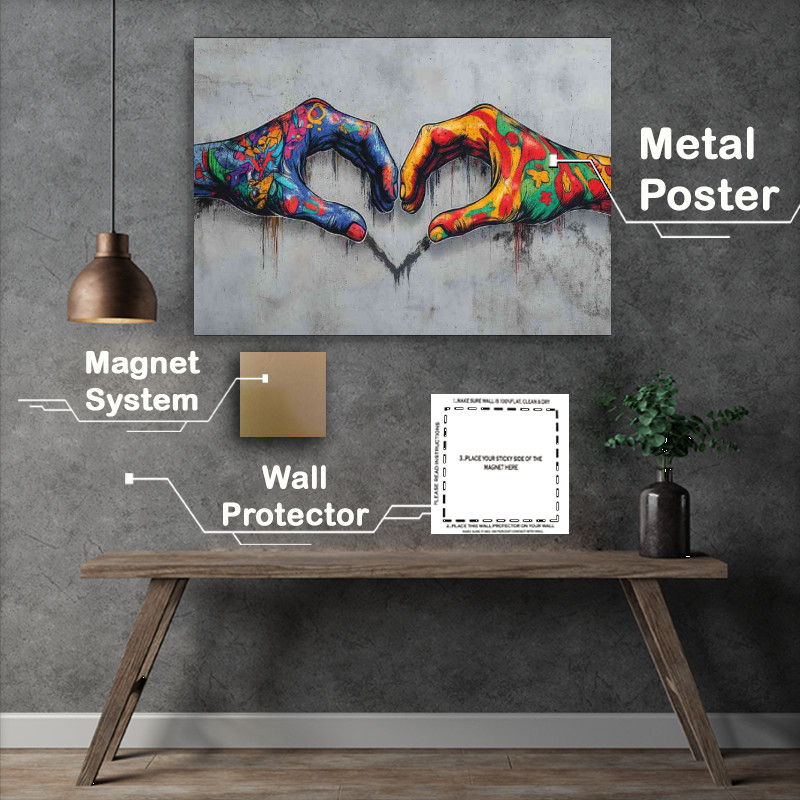 Buy Metal Poster : (Heart shaped hands in graffiti style)