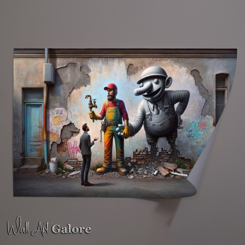 Buy Unframed Poster : (Whimsical plumber in attire red cap abstract)