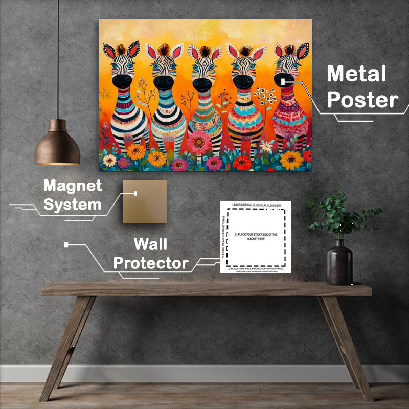 Buy Metal Poster : (Whimsical zebras in different colours)