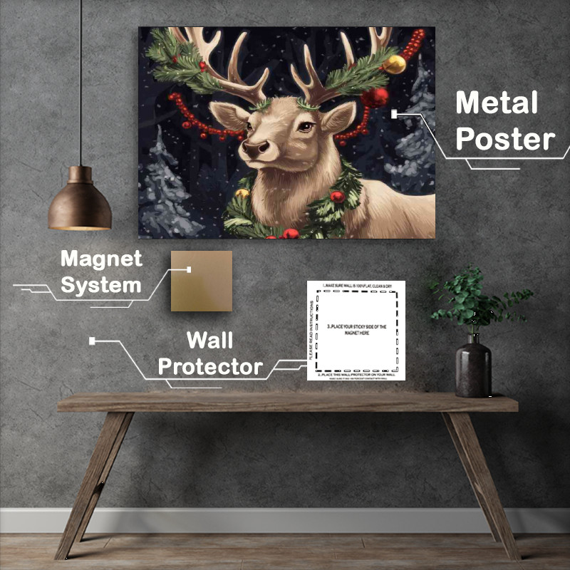 Buy Metal Poster : (Majestic christmas raindeer with baubles)