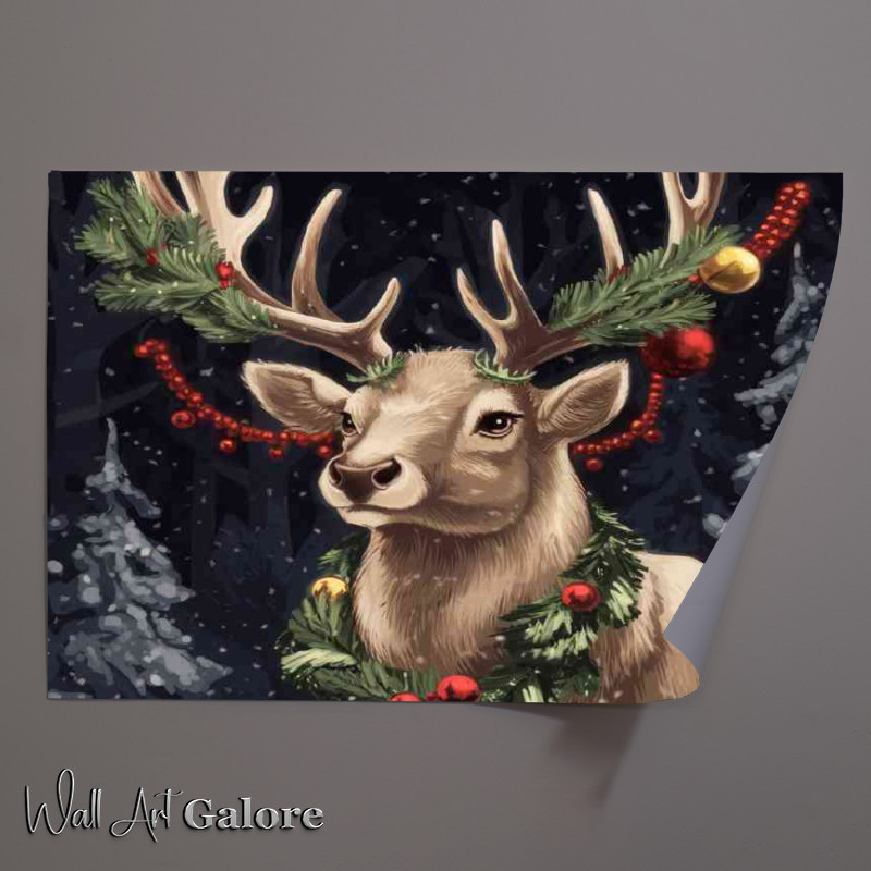 Buy Unframed Poster : (Majestic christmas raindeer with baubles)