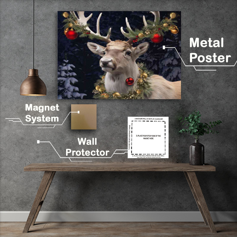 Buy Metal Poster : (Majestic reindeer with holiday christmas cheer)