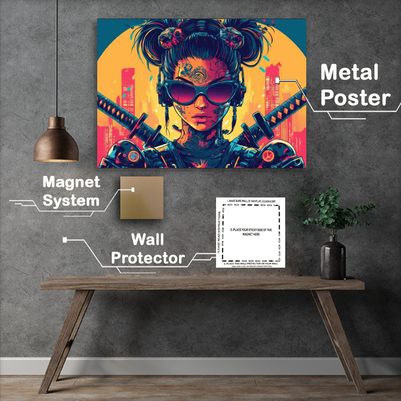 Buy Metal Poster : (Cyberpunk samurai woman in the city)