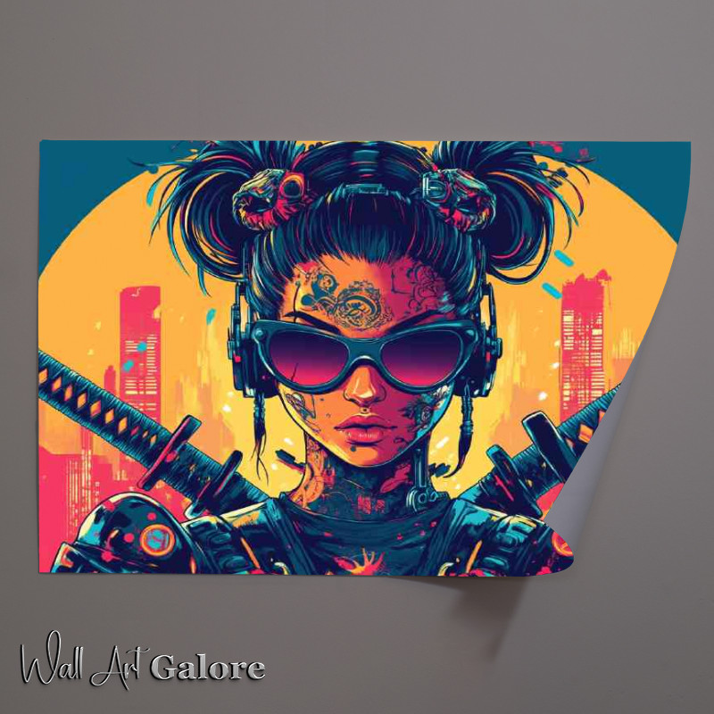 Buy Unframed Poster : (Cyberpunk samurai woman in the city)