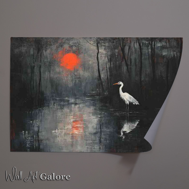Buy Unframed Poster : (Abstract Heron on the edge of the lake)
