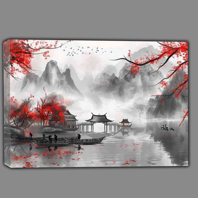 Buy Canvas : (Chinese ink cherry blossom on the lake)