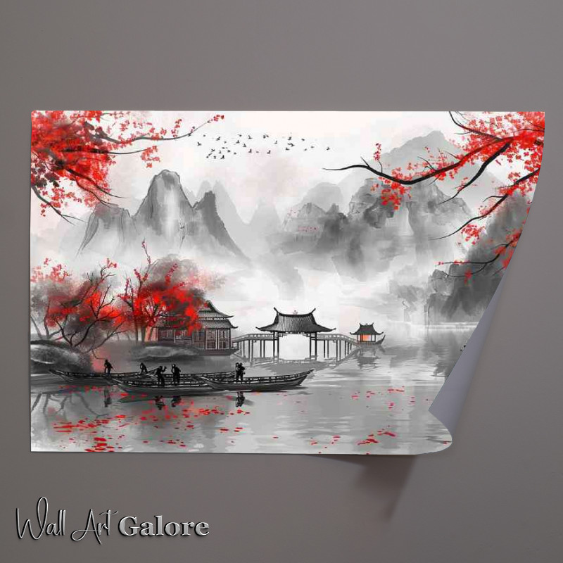 Buy Unframed Poster : (Chinese ink cherry blossom on the lake)