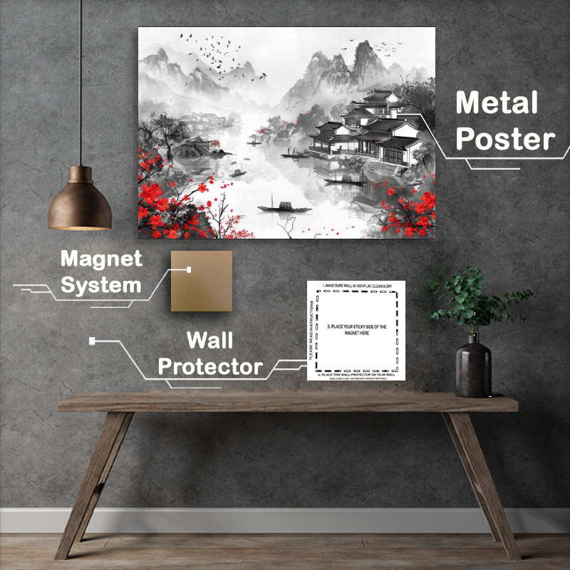 Buy Metal Poster : (Chinese ink floating down the river)