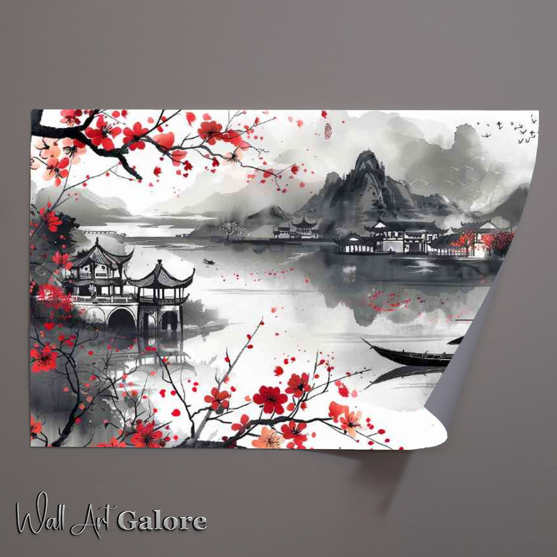 Buy Unframed Poster : (Chinese ink rowing boat on the lake)