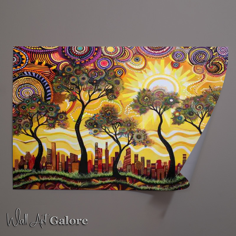 Buy Unframed Poster : (Beautiful painting of the sun setting over an urban town)