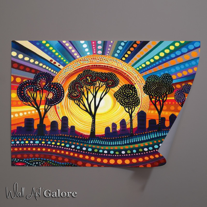 Buy Unframed Poster : (Beautiful painting of the sun setting over urban)