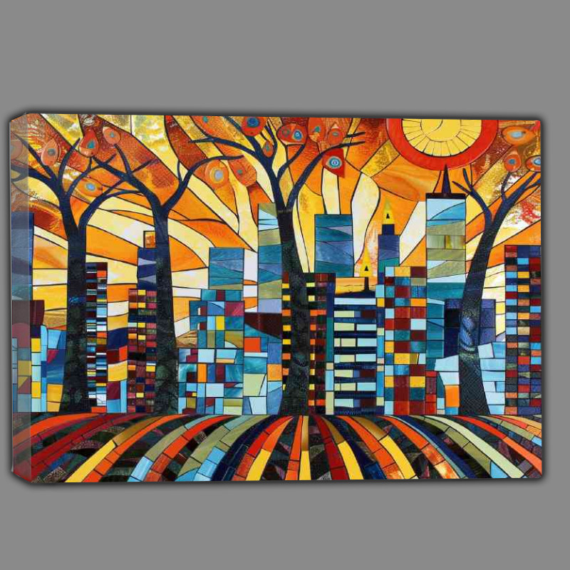 Buy Canvas : (Straight lines stained glass village)