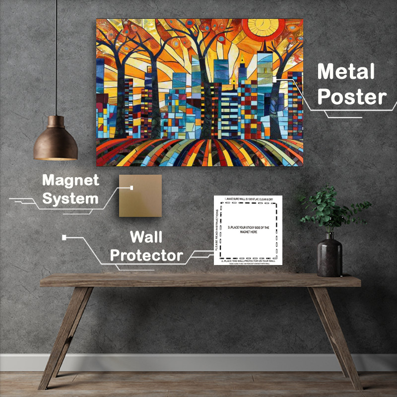 Buy Metal Poster : (Straight lines stained glass village)
