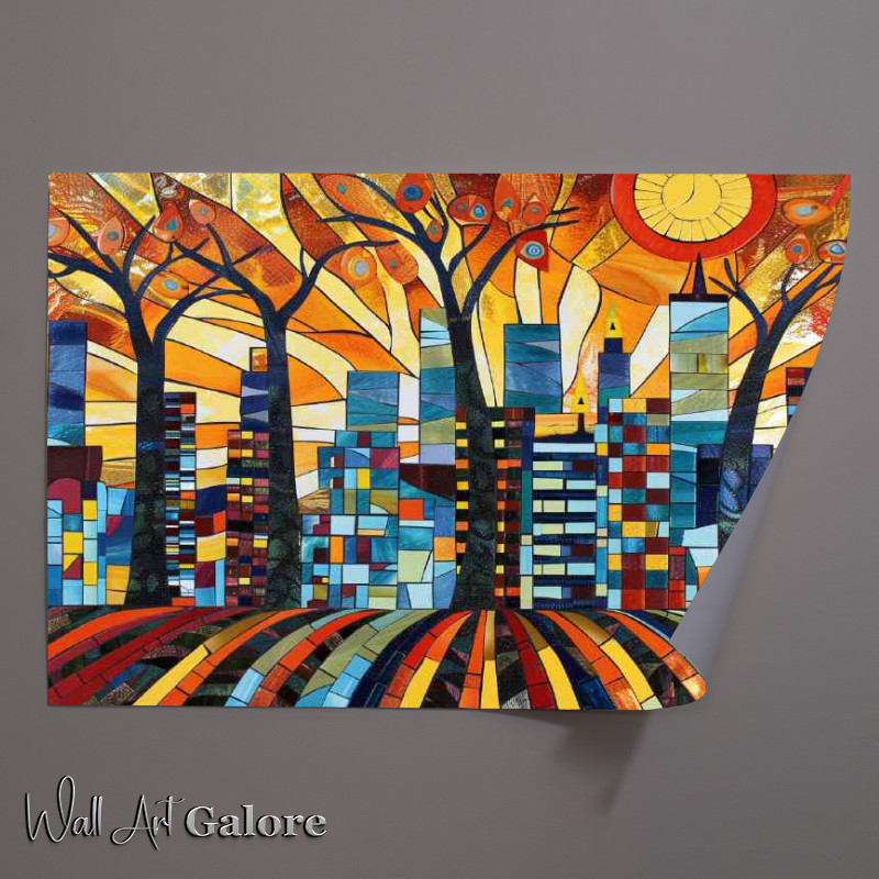 Buy Unframed Poster : (Straight lines stained glass village)