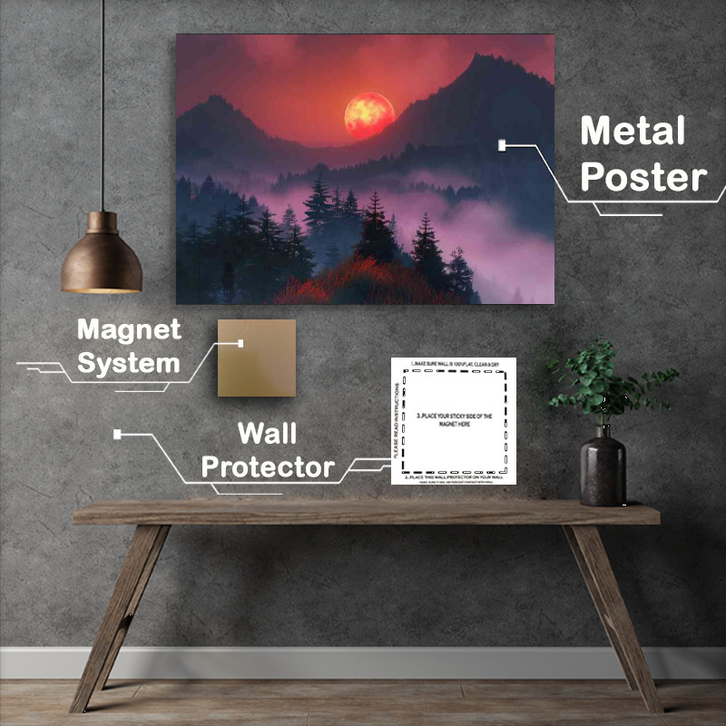 Buy Metal Poster : (The red moon on a foggy day)