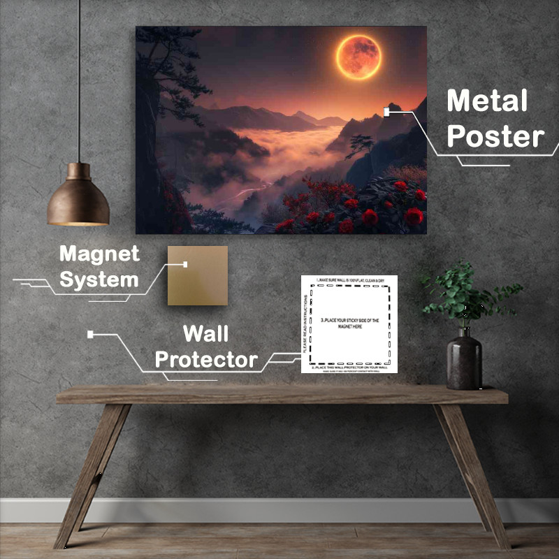 Buy Metal Poster : (The red moon with rigs over the mountains)
