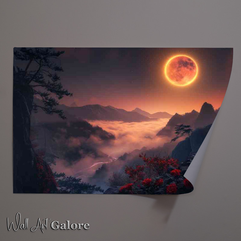 Buy Unframed Poster : (The red moon with rigs over the mountains)