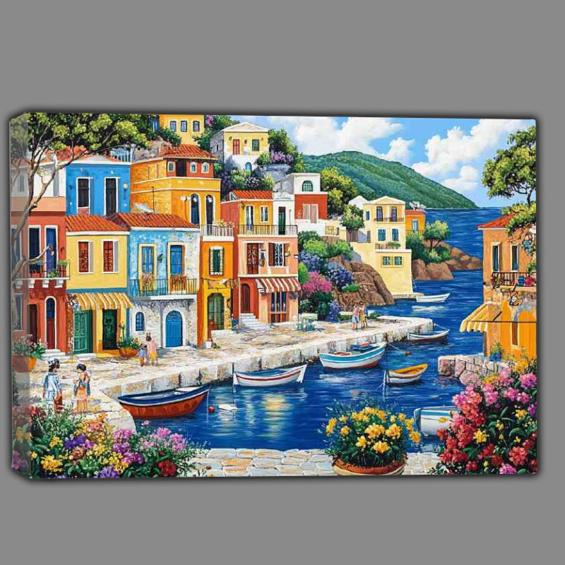 Buy Canvas : (Mediterranean coastal town fishing boats)