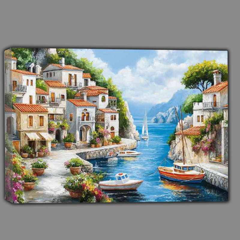 Buy Canvas : (Picturesque scene depicts a Mediterranean coastal village)