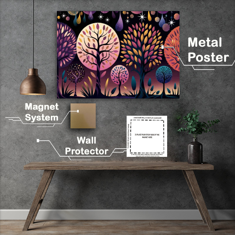 Buy Metal Poster : (Dreamy illustration dark background trees)