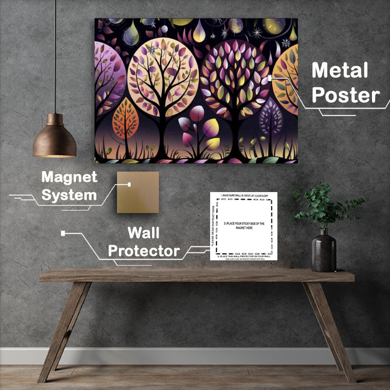 Buy Metal Poster : (Dreamy illustration of a series of abstract trees)