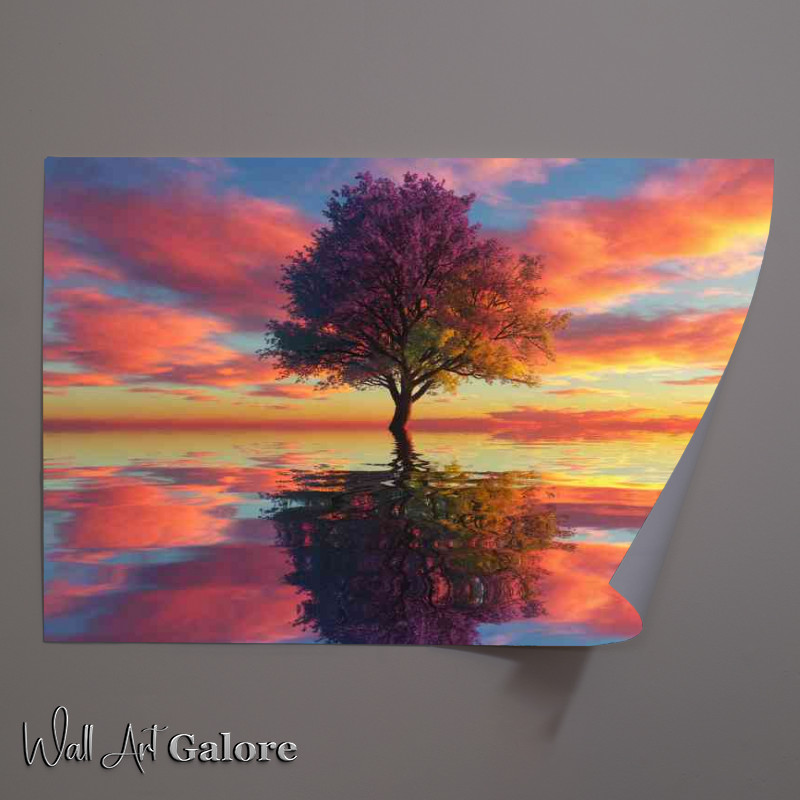 Buy Unframed Poster : (Dreamy landscape of a vibrant tree reclection)
