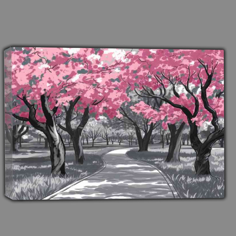 Buy Canvas : (Painted park in a pink blossom pathway)