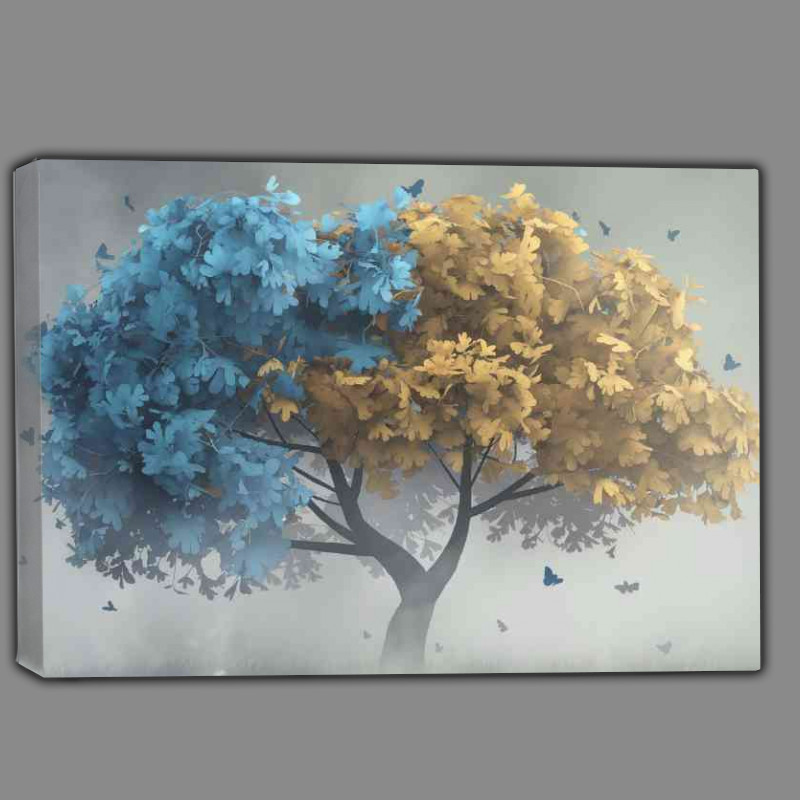Buy Canvas : (The serene blue and yellow tree in mist)