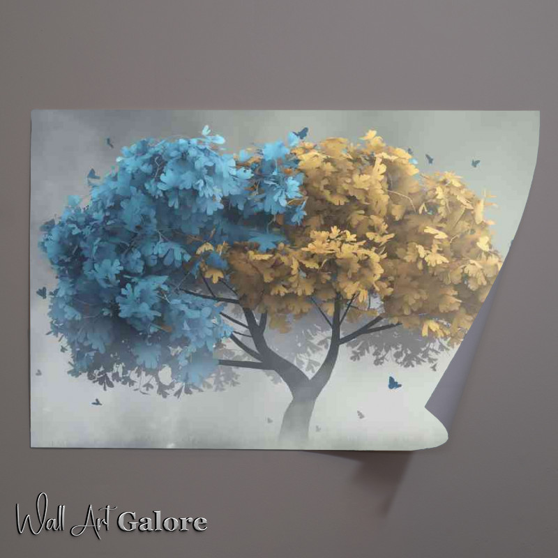 Buy Unframed Poster : (The serene blue and yellow tree in mist)