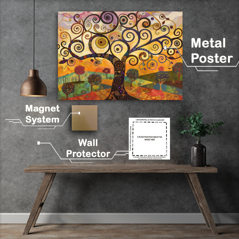 Buy Metal Poster : (Whimsical swirly tree top of the hill)