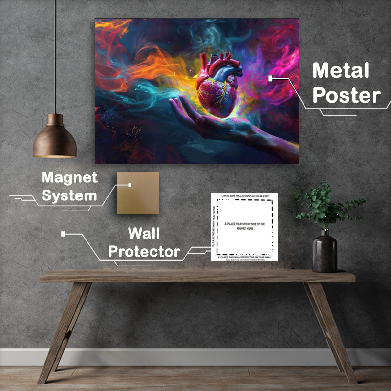 Buy Metal Poster : (Hand holding a heart colourful)