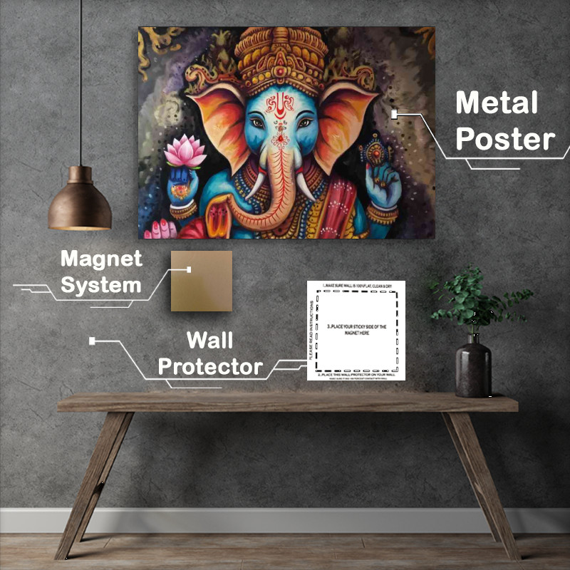 Buy Metal Poster : (A vibrantly colored elephant god ganish)