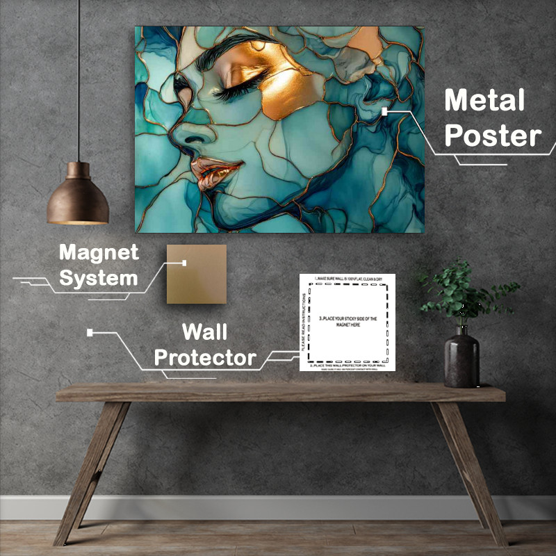 Buy Metal Poster : (Alcohol ink with thin gold or copper metallic lines)