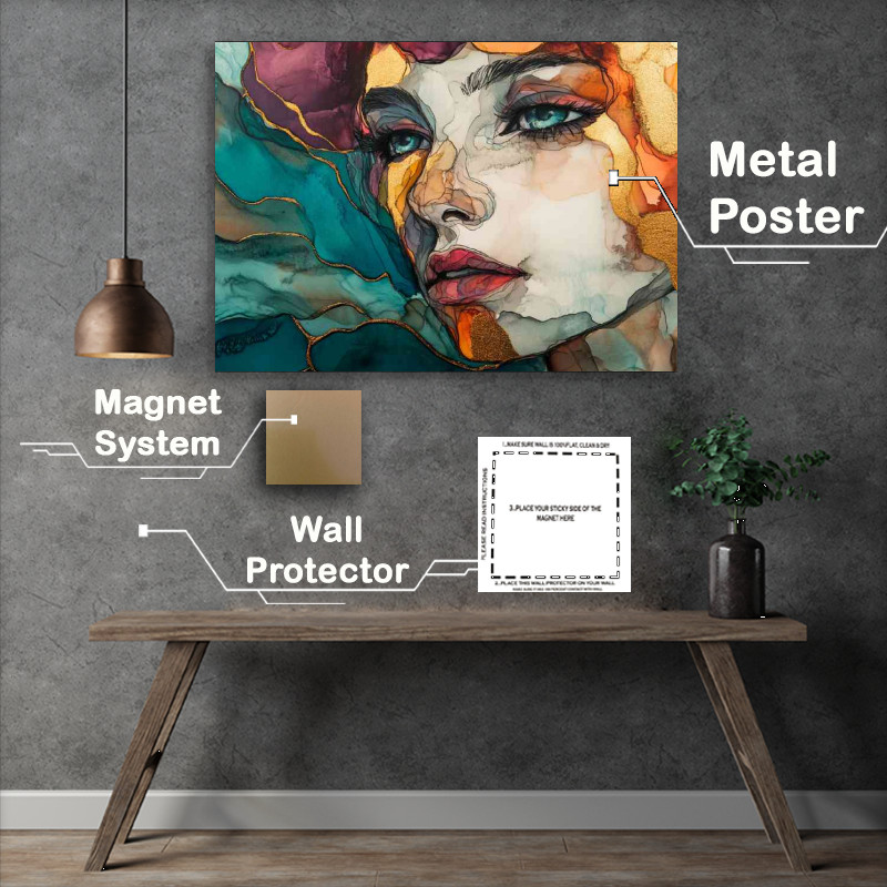 Buy Metal Poster : (Alcohol ink with thin gold or silver metallic inlay pastal colours)