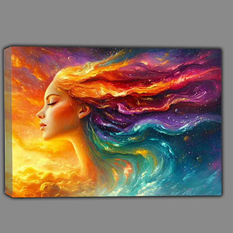 Buy Canvas : (Beautiful colorful woman made of paint and swirls)