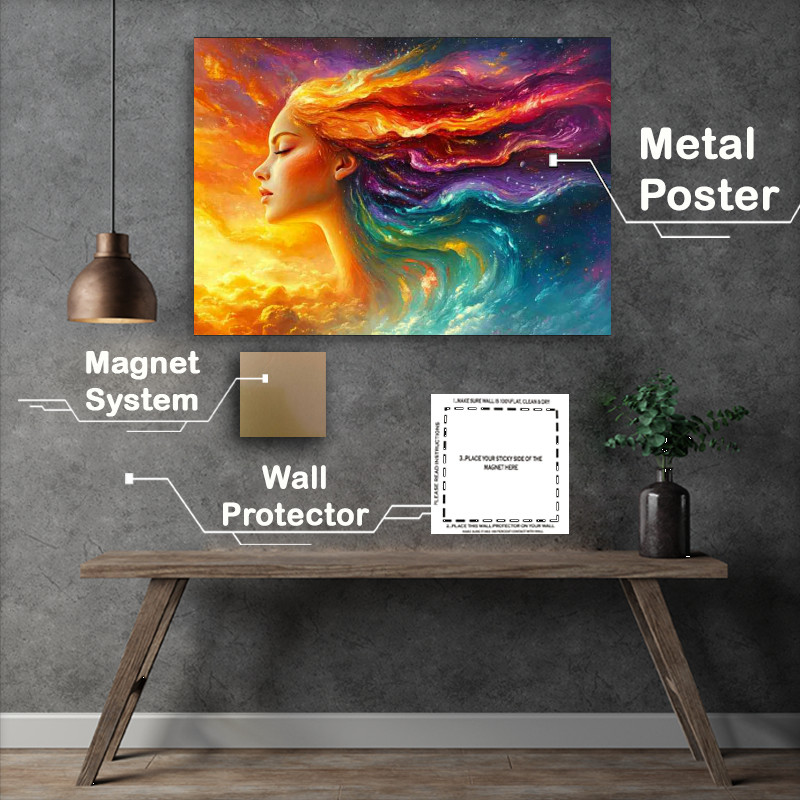 Buy Metal Poster : (Beautiful colorful woman made of paint and swirls)