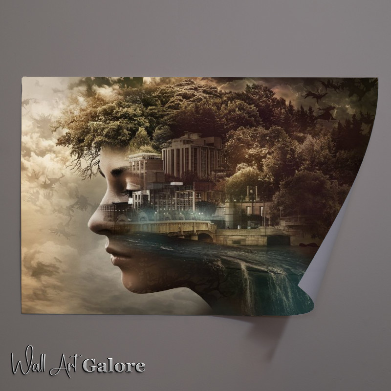 Buy Unframed Poster : (Surrealistic of a woman s profile with her face as a cityscape)