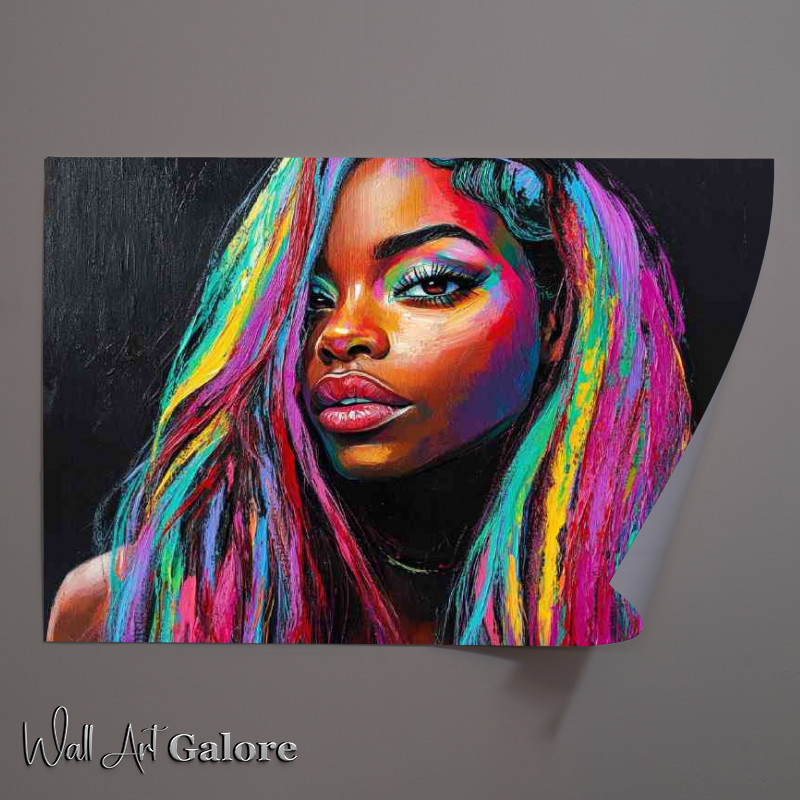 Buy Unframed Poster : (Woman with long colorful hair vibrant colors painted)
