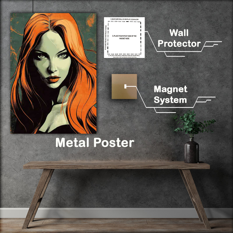 Buy Metal Poster : (A beautiful woman with long orange hair pop art)