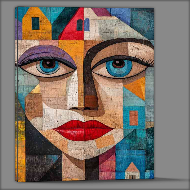 Buy Canvas : (Abstract art face woman with red lips and big eyes)