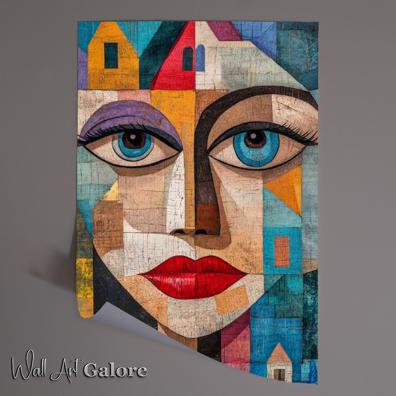 Buy Unframed Poster : (Abstract art face woman with red lips and big eyes)
