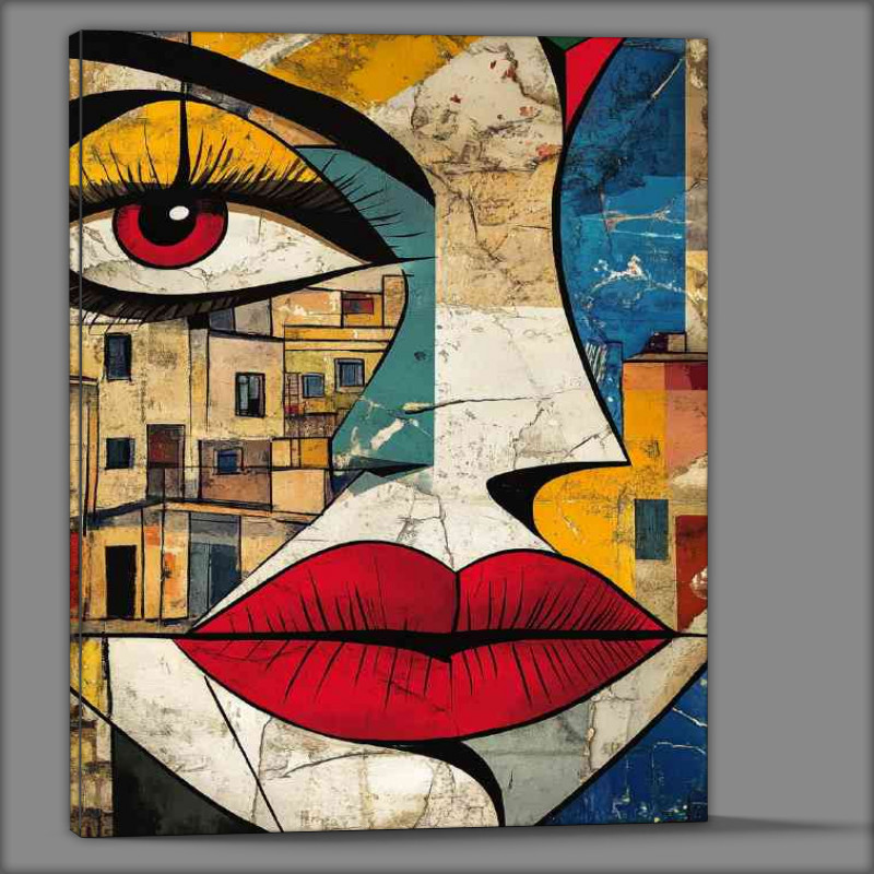 Buy Canvas : (Abstract art face woman with red lips city living)