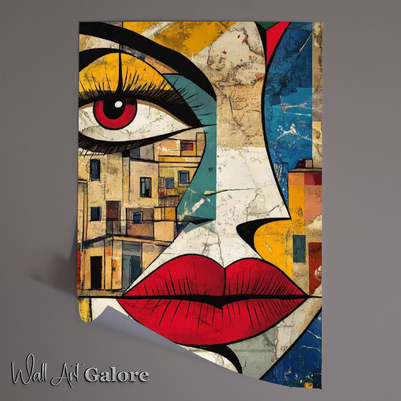 Buy Unframed Poster : (Abstract art face woman with red lips city living)