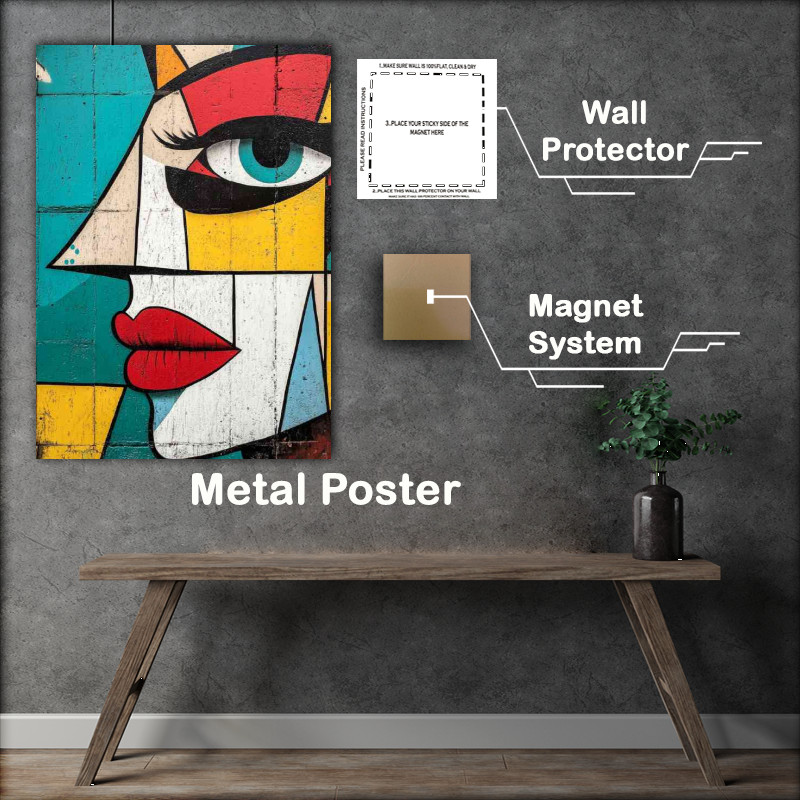 Buy Metal Poster : (Abstract face in the style of Picasso street art graffiti)