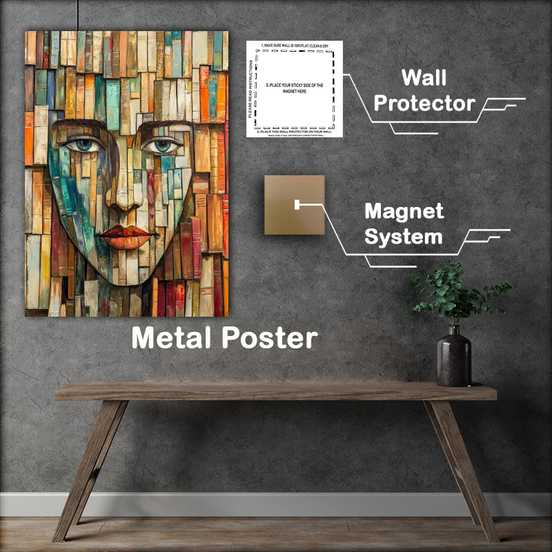 Buy Metal Poster : (Abstract face made of books)