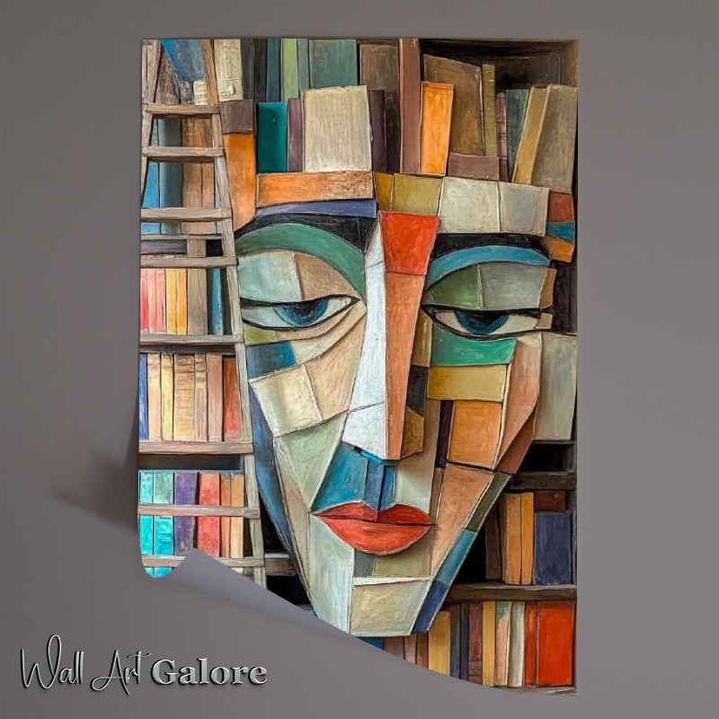 Buy Unframed Poster : (Abstract face made of books with ladders and shelves)