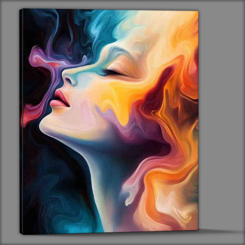 Buy Canvas : (Abstract painting of a face with a colorful liquid background)